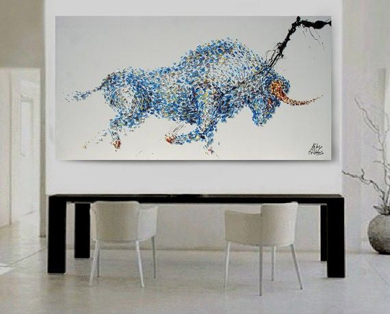 The Power of the Bull Unframed Original Oil Painting By Koby Feldmos | Octo Treasures