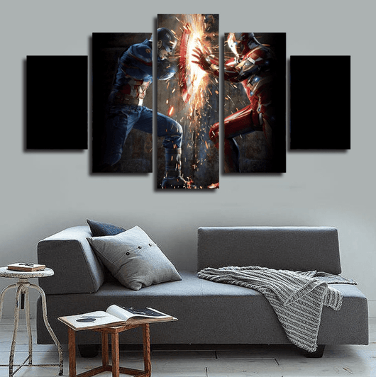 Captain America Vs Iron Man 5 Panel Framed Wall Canvas Art | Octo Treasures