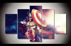 5 Piece Multi Panel Modern Home Decor Framed Marvel Comic Super Hero Captain America Wall Canvas Art | Octo Treasures