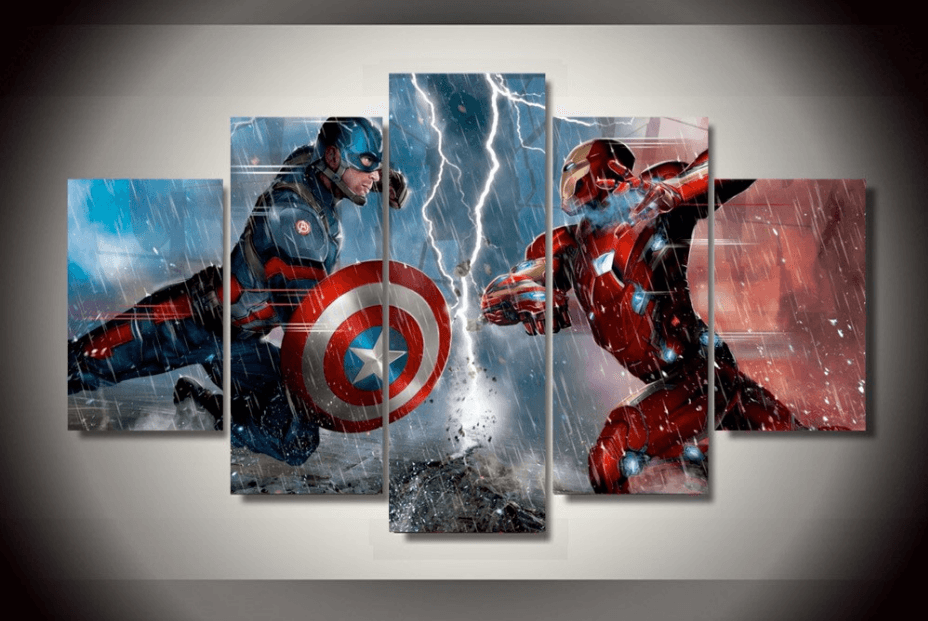 5 Piece Multi Panel Modern Home Decor Framed Captain America Vs Iron Man Civil War Wall Canvas Art | Octo Treasures