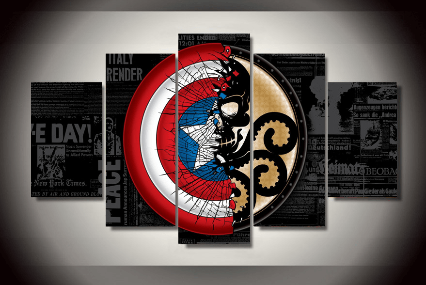 5 Piece Multi Panel Modern Home Decor Framed Captain America Marvel Comic Wall Canvas Art | Octo Treasures