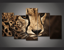 5 Pieces Multi Panel Modern Home Decor Framed Wild Animal Cheetah Close Up Wall Canvas Art | Octo Treasures