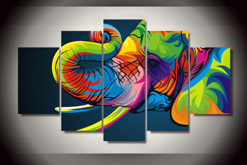 5 Panel Modern Colorful Elephant Framed Animal Wall Canvas Art | Octo Treasures