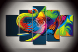 5 Panel Modern Colorful Elephant Framed Animal Wall Canvas Art | Octo Treasures