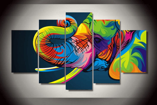 5 Panel Modern Colorful Elephant Framed Animal Wall Canvas Art | Octo Treasures