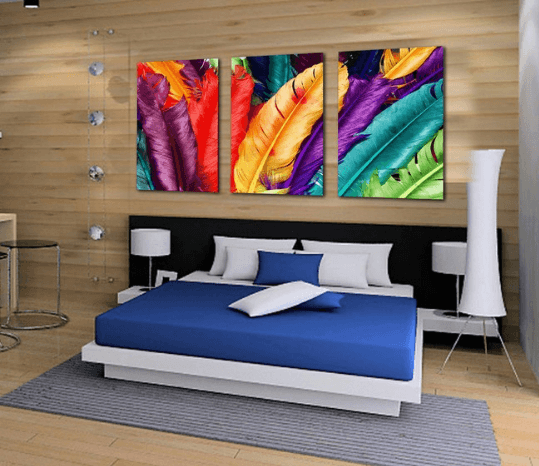 3 Panel Modern Colorful Feathers Framed Wall Canvas | Octo Treasures
