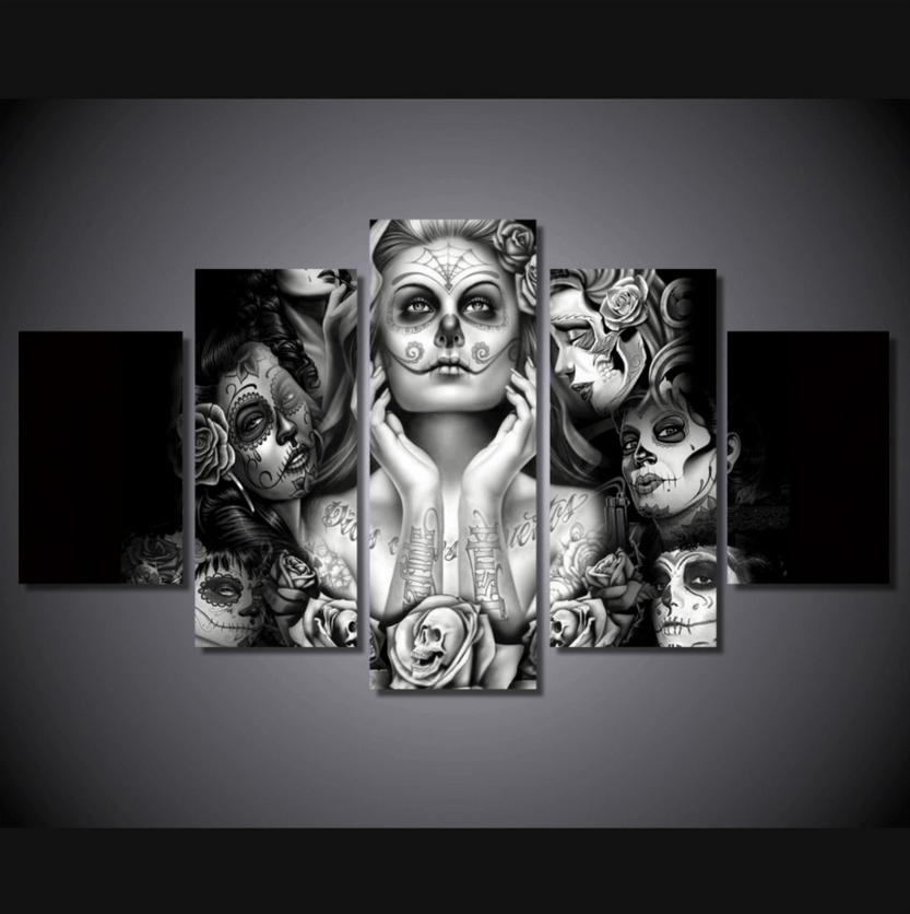 5 Panel Day Of The Dead Face Painting Framed Wall Canvas | Octo Treasures