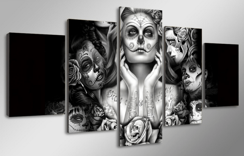 5 Panel Day Of The Dead Face Painting Framed Wall Canvas | Octo Treasures