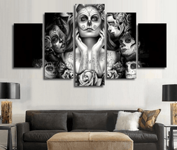 5 Panel Day Of The Dead Face Painting Framed Wall Canvas | Octo Treasures