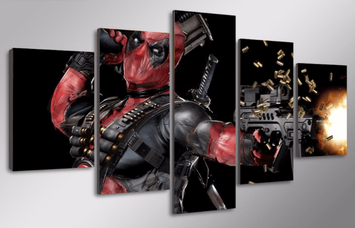 5 Panel Marvel Comic Deadpool Superhero Framed Wall Canvas Art | Octo Treasures