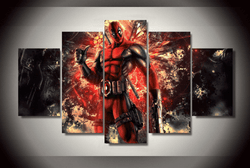 5 Panel Deadpool Marvel Comics Superhero Framed Wall Canvas Art | Octo Treasures