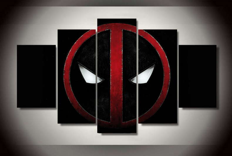 5 Piece Multi Panel Framed Marvel Comic Super Hero Deadpool Face Mark Wall Canvas Art | Octo Treasures