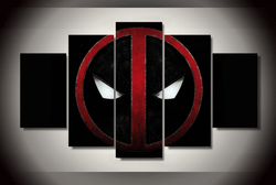 5 Piece Multi Panel Framed Marvel Comic Super Hero Deadpool Face Mark Wall Canvas Art | Octo Treasures