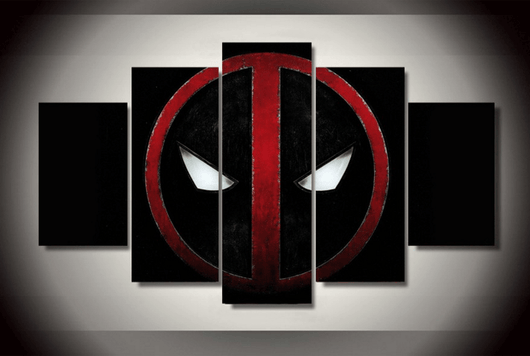 5 Piece Multi Panel Framed Marvel Comic Super Hero Deadpool Face Mark Wall Canvas Art | Octo Treasures