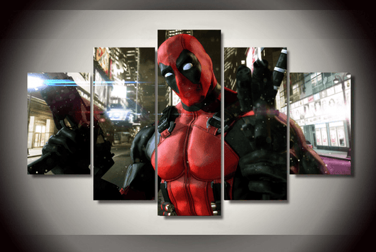 5 Piece Multi Panel Modern Home Decor Framed Deadpool Marvel Comic Super Hero Wall Canvas Art | Octo Treasures