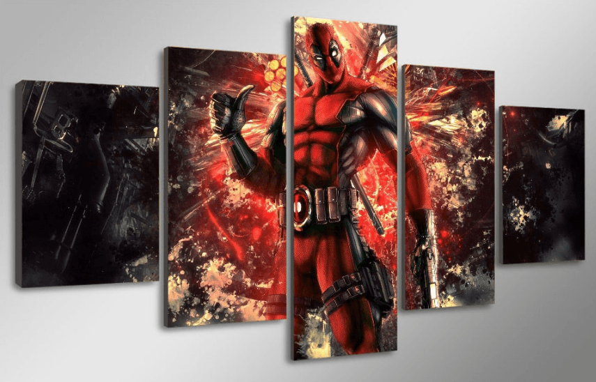 5 Panel Deadpool Marvel Comics Superhero Framed Wall Canvas Art | Octo Treasures