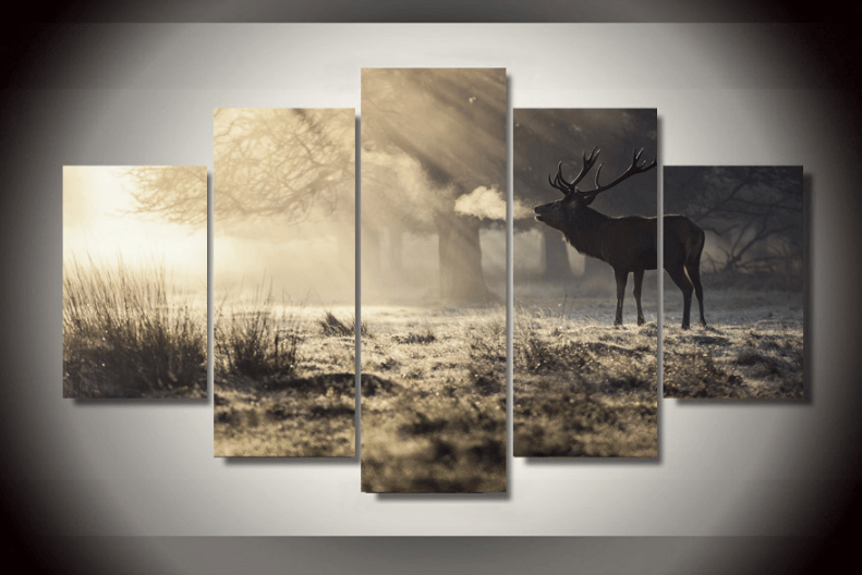 5 Pieces Multi Panel Modern Home Decor Framed Deer Wild Animal Scenery Wall Canvas Art | Octo Treasures