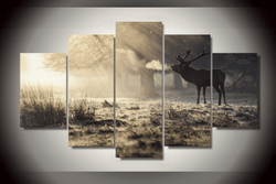 5 Pieces Multi Panel Modern Home Decor Framed Deer Wild Animal Scenery Wall Canvas Art | Octo Treasures