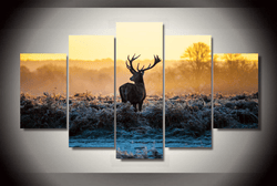 5 Panel Sunset Deer Framed Animal Wall Canvas Art | Octo Treasures