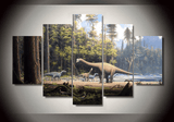 5 Pieces Multi Panel Modern Home Decor Framed Prehistoric Dinosaur Wall Canvas Art | Octo Treasures