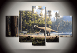 5 Pieces Multi Panel Modern Home Decor Framed Prehistoric Dinosaur Wall Canvas Art | Octo Treasures