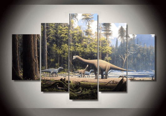 5 Pieces Multi Panel Modern Home Decor Framed Prehistoric Dinosaur Wall Canvas Art | Octo Treasures