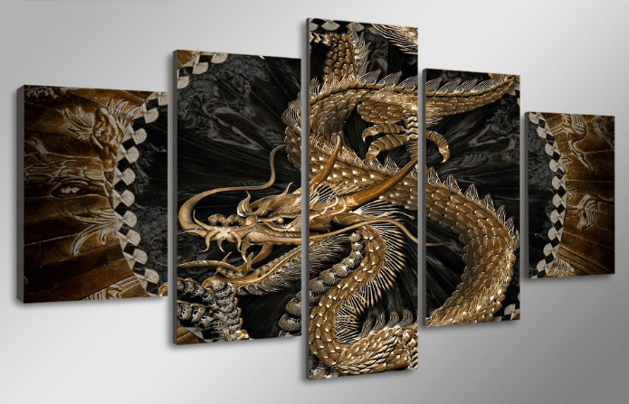 5 Panel Dragon Art Framed Wall Canvas | Octo Treasures