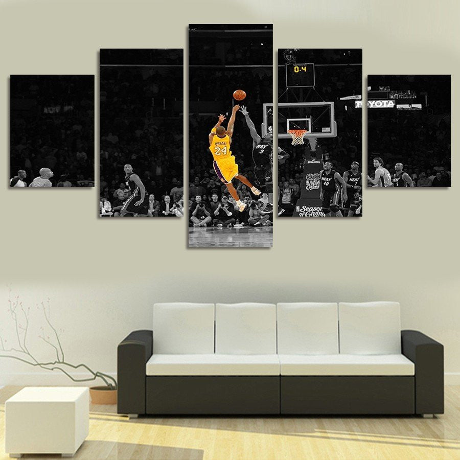 5 Panel Framed Kobe Bryant LA Lakers Buzzer Beater Wall Canvas | Octo Treasures