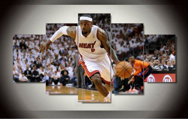 5 Panel Framed Lebron James Miami Heat Wall Canvas | Octo Treasures