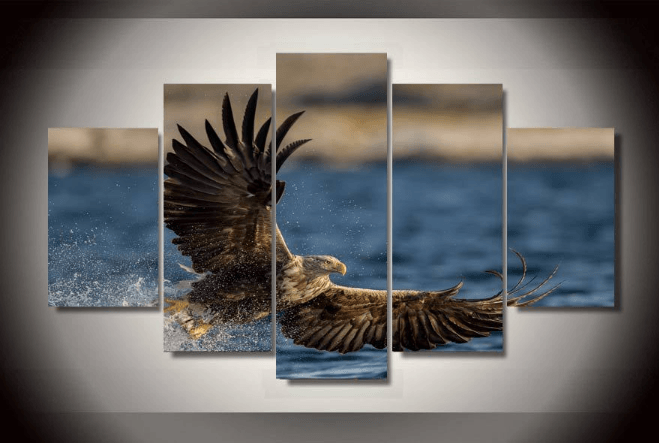 5 Pieces Multi Panel Modern Home Decor Framed Wild Eagle Wall Canvas Art | Octo Treasures