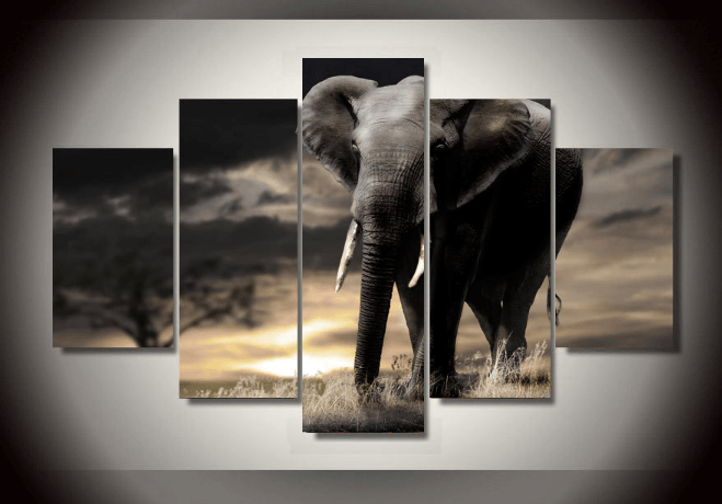 5 Pieces Multi Panel Modern Home Decor Framed Africa Elephant Wall Canvas Art | Octo Treasures