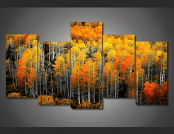 5 Pieces Multi Panel Modern Home Decor Framed Fall Autumn Woods Wall Canvas Art | Octo Treasures