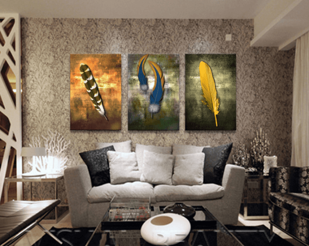 3 Panel Colorful Feather Framed Wall Canvas | Octo Treasures