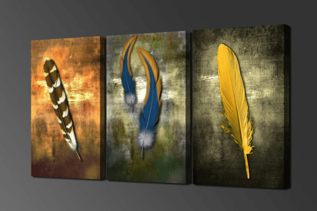 3 Panel Colorful Feather Framed Wall Canvas | Octo Treasures