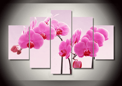 5 Pieces Multi Panel Modern Home Decor Framed Pink Orchid Flowers Wall Canvas Art | Octo Treasures