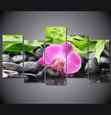 5 Pieces Multi Panel Modern Home Decor Framed Pink Orchid Zen Spa Wall Canvas Art | Octo Treasures