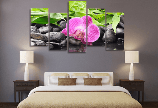 5 Pieces Multi Panel Modern Home Decor Framed Pink Orchid Zen Spa Wall Canvas Art | Octo Treasures