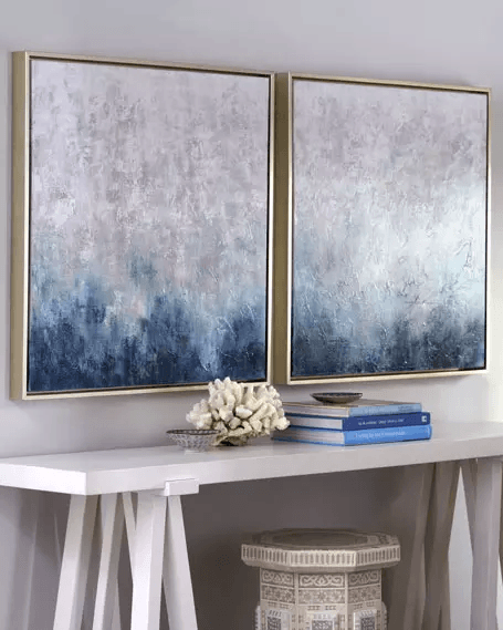 "Frost on Sapphire" 2 Piece Set Framed Original Paintings | Octo Treasures