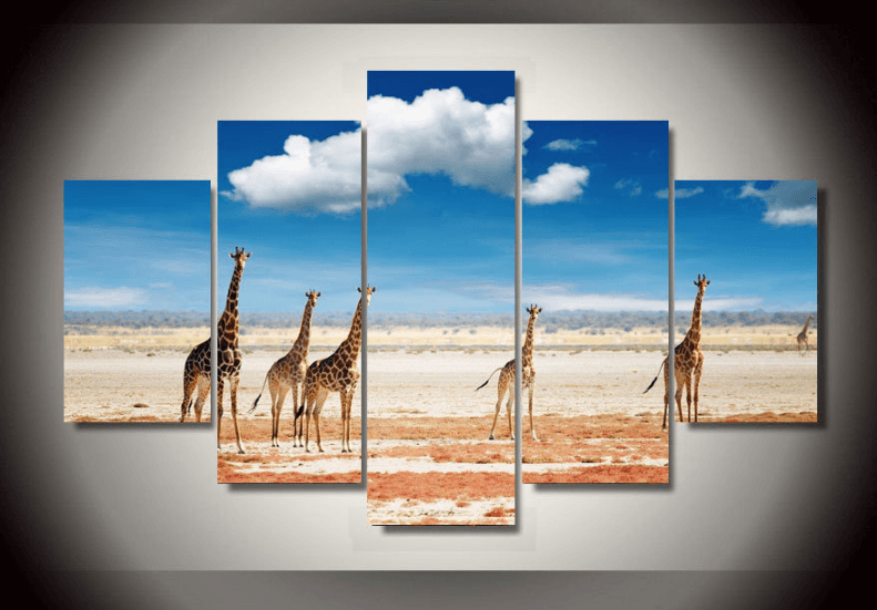 5 Pieces Multi Panel Modern Home Decor Framed Africa Safari Giraffe Wall Canvas Art | Octo Treasures