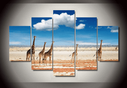 5 Pieces Multi Panel Modern Home Decor Framed Africa Safari Giraffe Wall Canvas Art | Octo Treasures