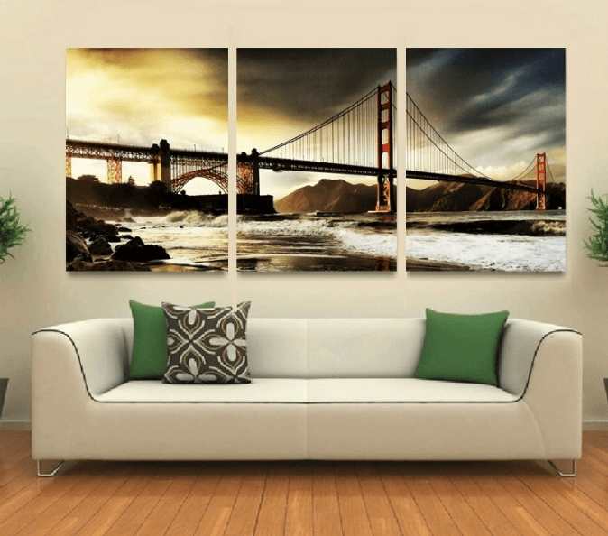 3 Panel Golden Gate Bridge Framed Wall Canvas | Octo Treasures