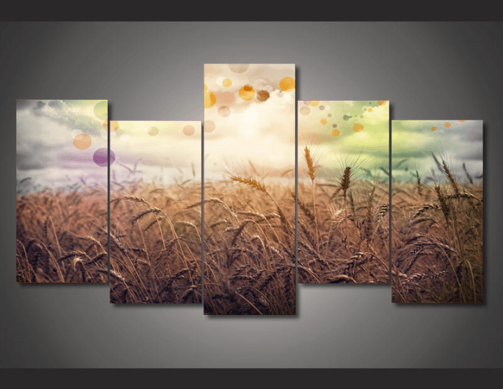 5 Pieces Multi Panel Modern Home Decor Framed Country Field Side Wall Canvas Art | Octo Treasures