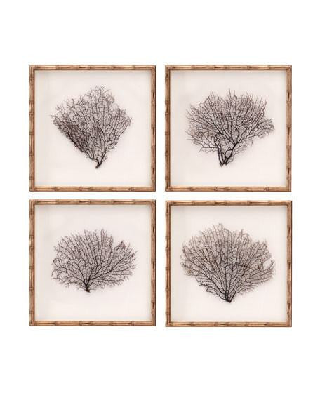 "Sea Fans" 4 Panel Framed Wall Decor Set | Octo Treasures