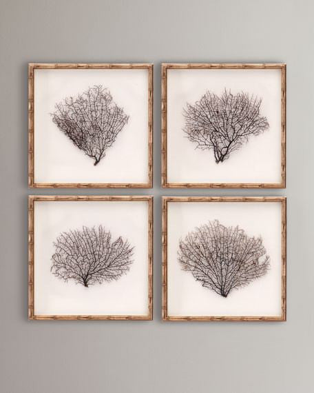 "Sea Fans" 4 Panel Framed Wall Decor Set | Octo Treasures