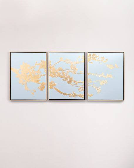 "Blossoming in Gold" Painting 3 Panel Framed Wall Canvas | Octo Treasures