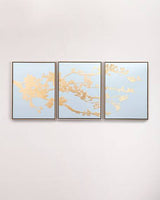 "Blossoming in Gold" Painting 3 Panel Framed Wall Canvas | Octo Treasures