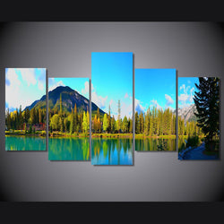 5 Panel Mountain Lake Landscape Framed Wall Canvas Art | Octo Treasures