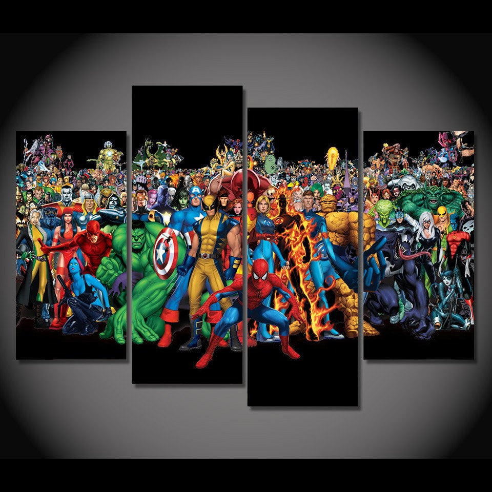 4 Panel Comics Superhero Framed Wall Canvas | Octo Treasures