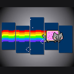 5 Panel Cute Kitten Rainbow Framed Wall Canvas Art | Octo Treasures