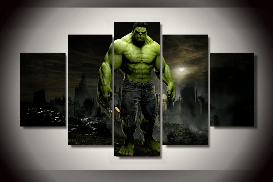 5 Piece Multi Panel Modern Home Decor Framed Hulk Marvel Comics Wall Canvas Art | Octo Treasures
